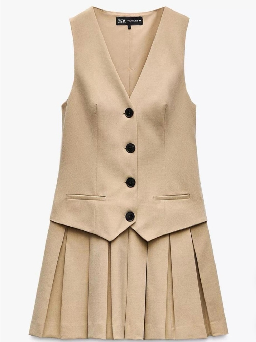 ZARA Beige Pleated Vest Work Dress - Picture 1 of 3